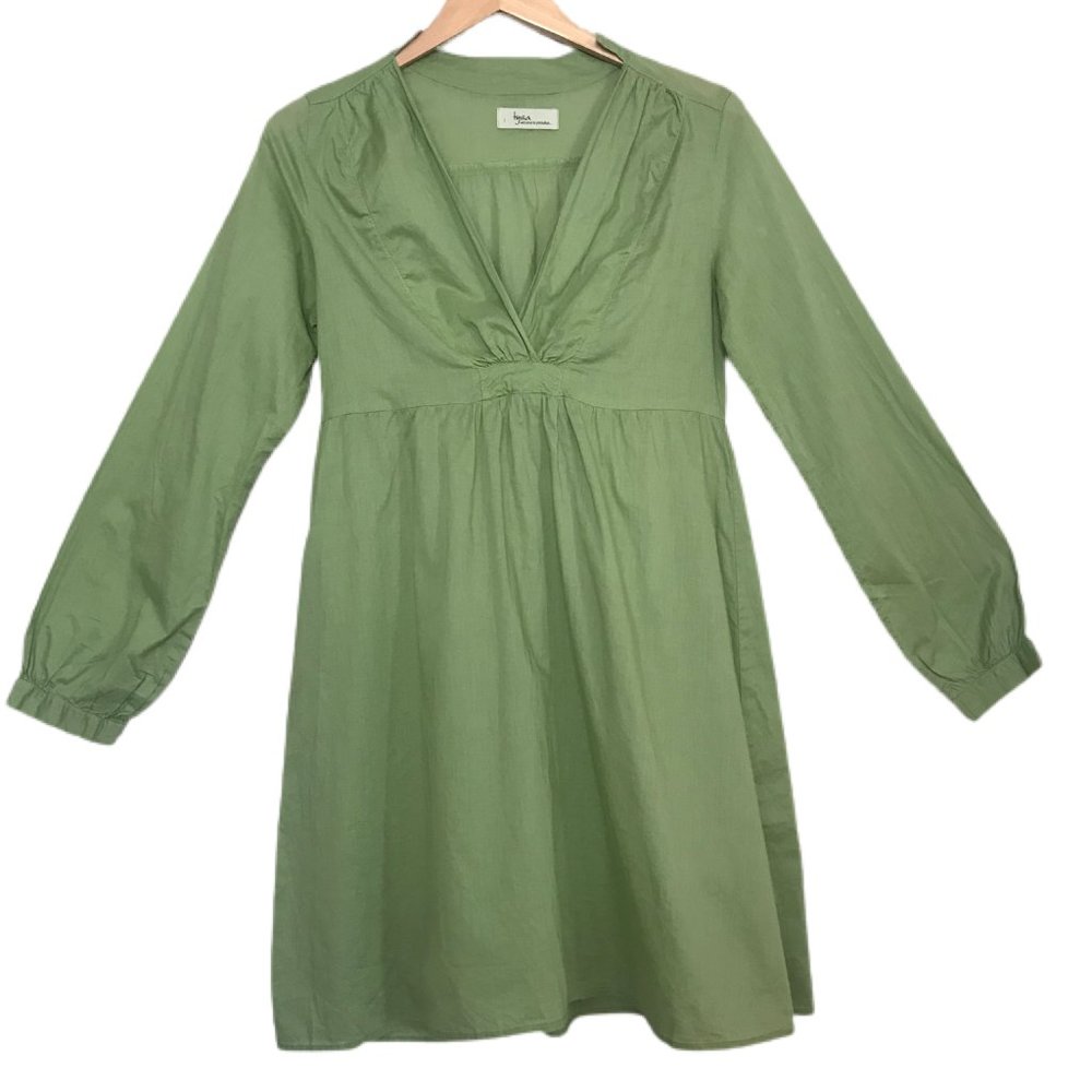 Tysa Welcome to Paradise Long Sleeve Green V Neck Dress Size Medium  Armpit to A